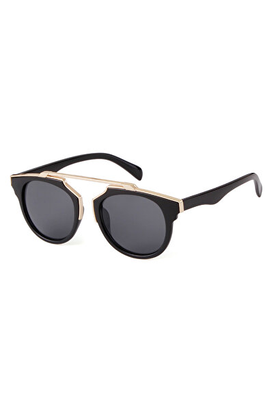 Tessero Cat Eye Sunglasses, Black Frame with Gold Accents and Flat-Top Metal ...