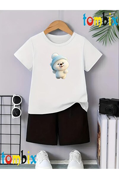 tombix Pofuduk Bear Printed T-Shirt Shorts Summer Children's Set
