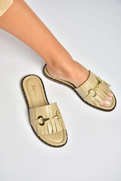 Fox Shoes Y291873003 Γυναικείες παντόφλες από γνήσιο δέρμα σε μπεζ χρώμα