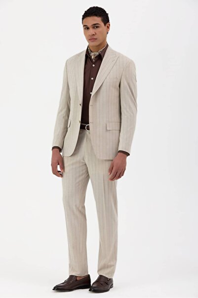 Score Michail Men's Beige Striped Suit 10007-07