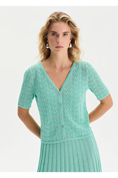Knitss Organic Cotton Blend Aqua Green Knitwear Cardigan
