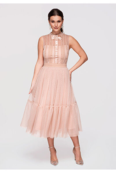 Larica OMBRE Γυναικείο Midi Φόρεμα Επίσημο LA-OM-DLR336 Nude