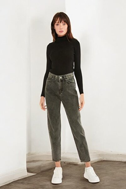 Livik Καπνιστό Λύκρα Ψηλόμεσο Τζιν Παντελόνι Mom Jeans