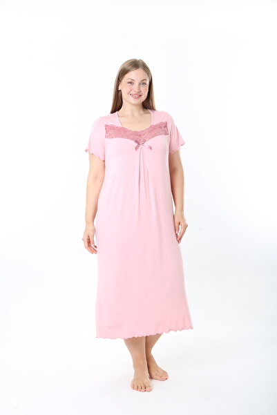 JENİKA Γυναικείο νυχτικό από βισκόζη μεγάλου μεγέθους με κοντό μανίκι και λεπ...