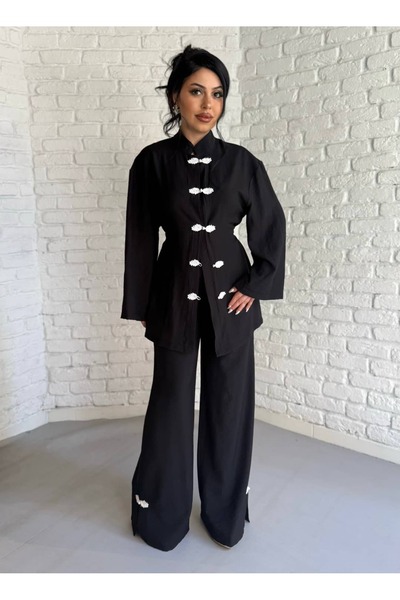 moneta boutique Γυναικείο Σετ Μουσελίνας με Κουμπιά και Κέντημα στο Μπροστινό...