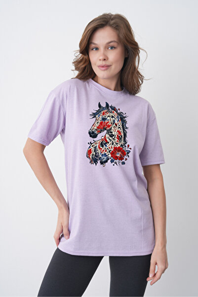 TREND EMMODA Tricou de damă, autentic, cu imprimeu floral, cu imprimeu cu fig...