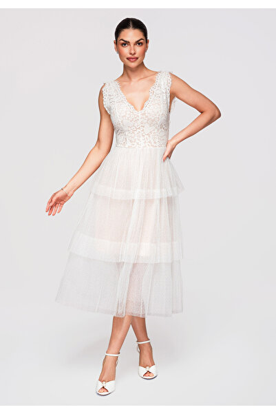 Larica OMBRE Women Elegant midi dress LA-OM-DLR337 White