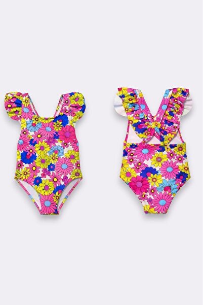 My Kids Wear Κοριτσίστικο μαγιό με βολάν, λεπτομερής κομψή σχεδίαση και χιαστ...