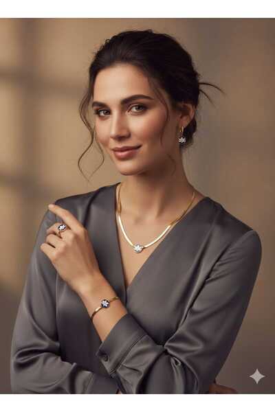 925 Ayar flamingo jewellery- İtalyan Lotus Takım.rose.gold.rodaj