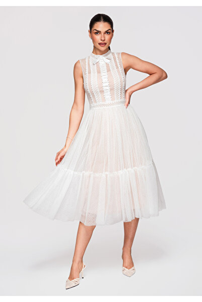 Larica OMBRE Γυναικείο Midi Φόρεμα Επίσημο LA-OM-DLR336 Λευκό