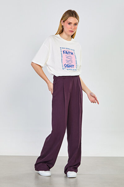 BARRELS AND OIL Γυναικείο παντελόνι Palazzo με πιέτες μπροστά - Δαμασκηνί