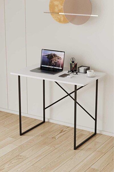 WOODENSA Çalışma Masası 90x60 Cm - Siyah Profil Beyaz Sunta