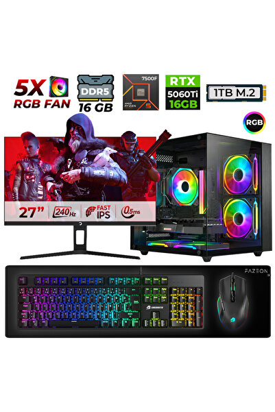 XASER Live X70 Ryzen 5 7500F 16GB DDR5 Ram 1TB M.2 Nvme SSD 16GB RTX5060 Ti 2...