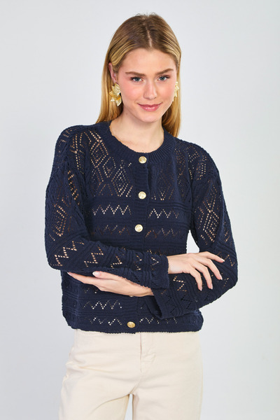BARRELS AND OIL Γυναικεία διάτρητη ζακέτα με χρυσά κουμπιά - Μπλε ναυτικό