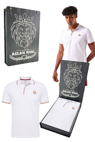 Galatasaray Ανδρικό μπλουζάκι πόλο με άδεια χρήσης, λευκό, με δώρο Laser Box