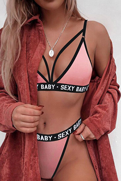 EFAYN.RO Costum de baie dama, roz, 2 piese, sexy baby, slip tanga si sutien r...