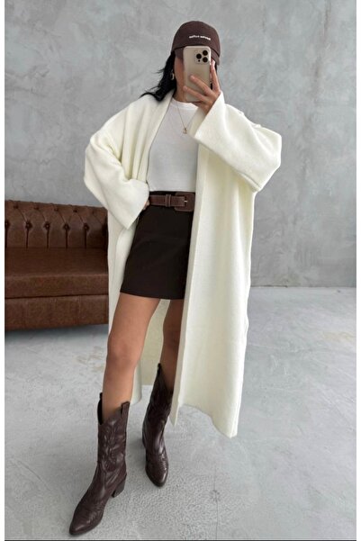 BERİ BUTİK Women's Ecru Oversized Sweater Cardigan