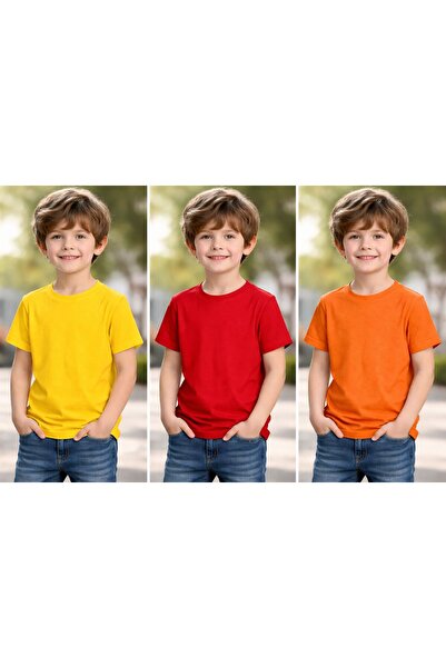 VESTIR BIEN Regular Yellow-Orange-Red Children's Unprinted T-Shirt