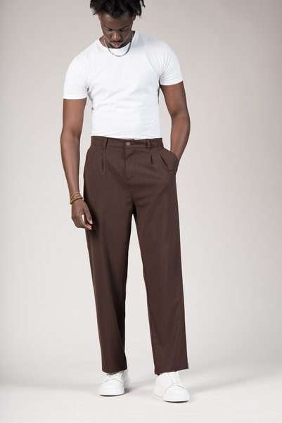 AKÇAYLAR Double Pleated Wide Leg Baggy Summer Fabric Trousers with Elastic Wa...