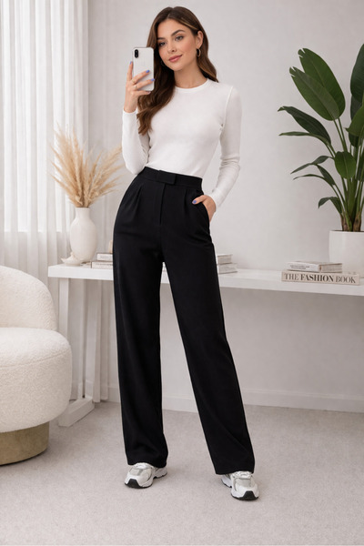 WE&ME Women's Lycra Velcro Closure Black Palazzo Pants