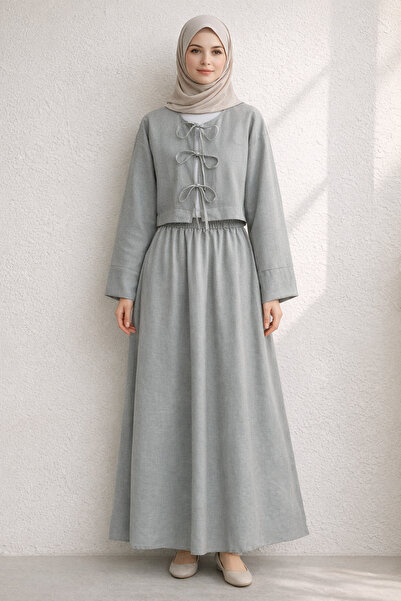 Kirazgym Tie-Detail Crop Blouse &amp;   Elastic Waist Maxi Skirt Set - Gray