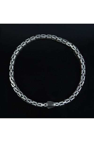 Mercan Silver 925 Ayar Gümüş Oniks Taşlı Kalın Kral Kolye