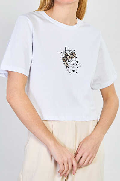 BARRELS AND OIL Γυναικείο T-Shirt με στάμπα Leopard Heart - Λευκό