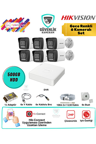 Hikvision 6 Kameralı Gece Renkli AHD Güvenlik Seti 2MP 500GB HDD 8 Kanal DVR
