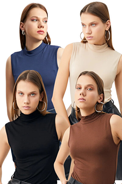 Ladima Body fără mâneci pentru femei, negru, crem, maro, bleumarin, 4 piese