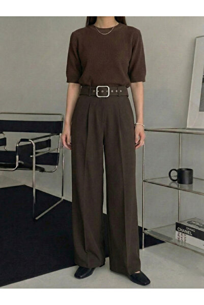 Foremia Belt Detail Trousers-Brown