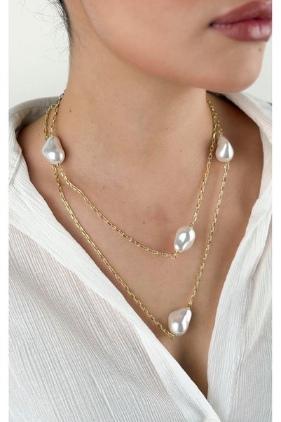 Sacha Accessories Pearl Row Chain Necklace