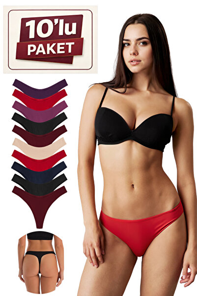 Yohannes Club Kadın, Pamuklu Basic Tanga Slip Külot, 10'Lu Paket, Hareket Özg...