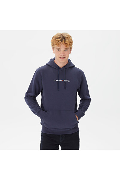 Tommy Hilfiger Tommy Jeans Regular Linear Hoodie Erkek Mavi Sweatshirt
