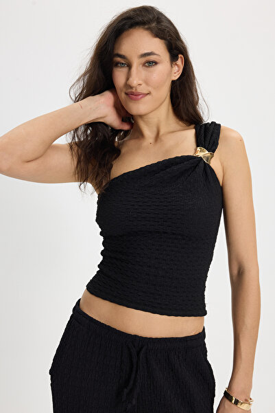 Tudors Γυναικεία μπλούζα με στενή εφαρμογή, μονό ώμο, μονό μανίκι, με σχέδιο ...