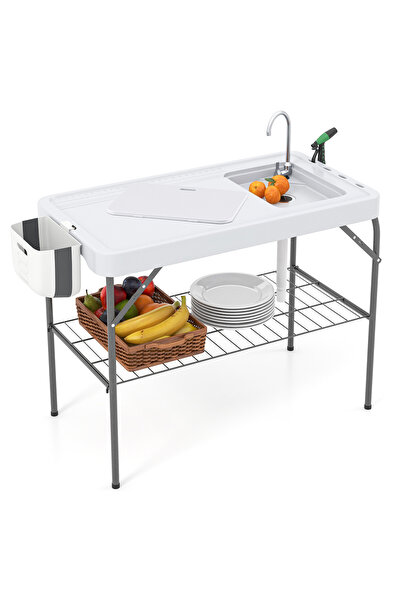 COSTWAY Masă de camping pliabilă din metal