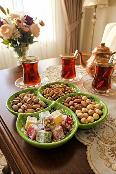 EvaniLife Sultan Garden 4 Bölmeli Çerezlik El Yapımı Seramik Atıştırmalık Sun...