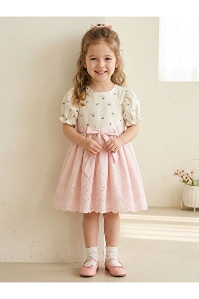 Cherrys Bebek Φόρεμα κοριτσιού από βαμβακερό κεντητό ύφασμα με όψη κερασιού