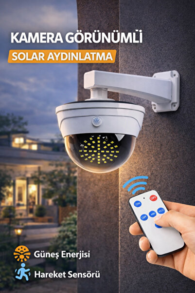 Ecuy Kamera Görünümlü Solar Lamba Sensörlü LED Bahçe Aydınlatma Kumandalı Su ...
