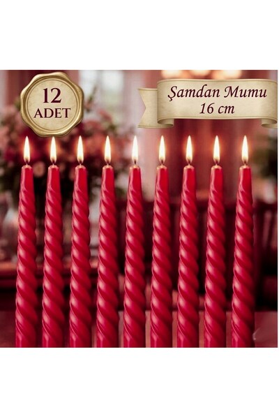 Neler Geldi Neler 12 Adet Kıvrımlı Şamdan Mumu Kırmızı 16 cm | Dekoratif Uzun...