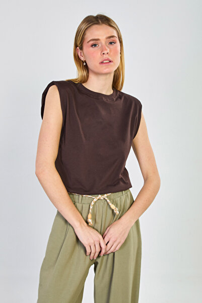 BARRELS AND OIL Γυναικείο μπλουζάκι με επένδυση χωρίς μανίκια - Καφέ