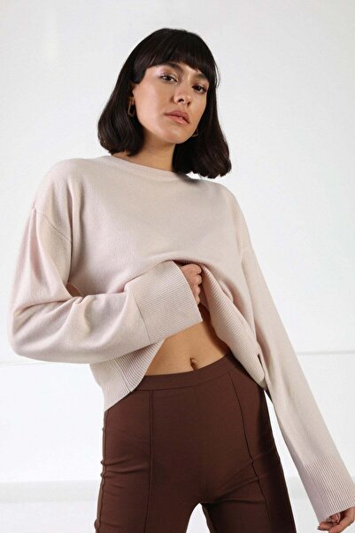 Ferraro Women's Light Beige 100% Cashmere Crew Neck Soft Textured Knitwear Sw...