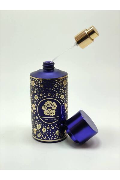 ANADOLU PARFÜM Mat Mor Lüks Parfüm Şişesi - Altın Çiçek Desenli 50 ml Boş Dol...