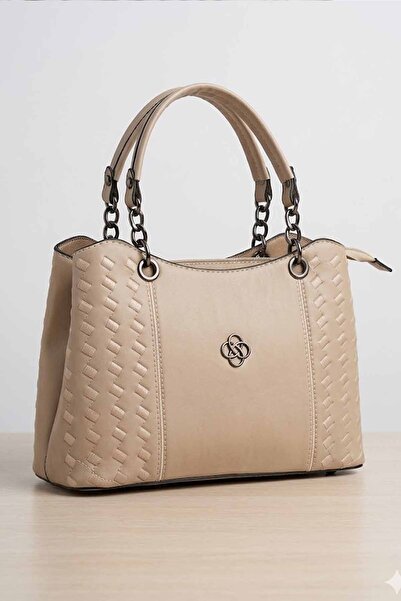 vynor atelier Γυναικεία τσάντα ώμου σε μπεζ χρώμα - Τσάντα χειρός με πλεκτό σ...