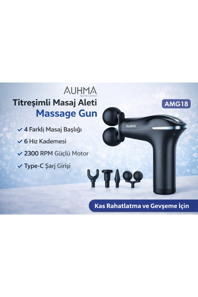 AUHMA AMG18 Masaj Aleti Titreşimli Massage Gun 6 Kademe 4 Başlıklı Şarjlı Masaj Tabancası