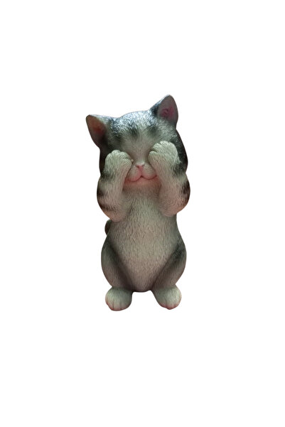 hediyegeldi Bilge Kedi Dekoratif Kedi Biblosu Gri ( Kötülüğü Görme)