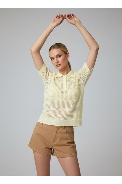 Noi Belis Polo Collar Half Placket Buttoned Knitwear Blouse Ss26Bz0137