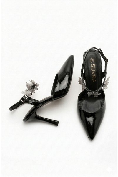 Suvra Women's Evening Dress Shoes Butterfly Detailed Thin Heel Stiletto