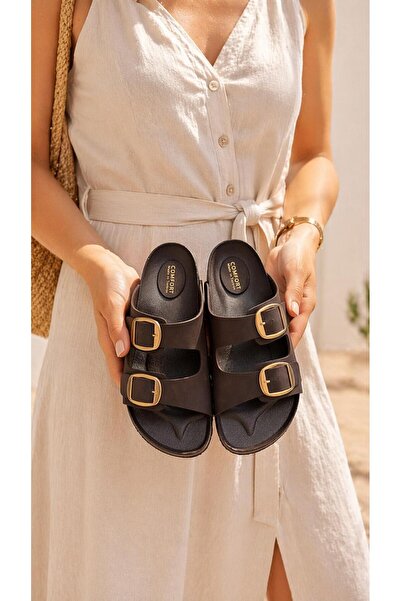 Moda Devrin Papuci maro ortopedici extra ușori cu cataramă dublă