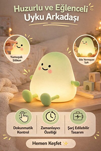 FaroxTech Sevimli Armut Şekilli Gece Lambası - Şarjlı, Dokunmatik, Zamanlayıc...
