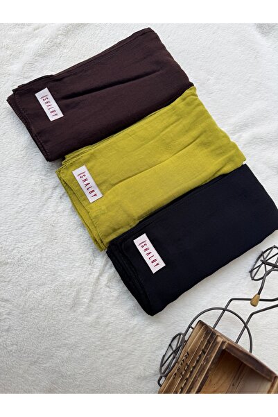 shalby Hijab Plain Cotton Crash Shawl Set of 3 (Bitter Brown - Oil Green - Bl...